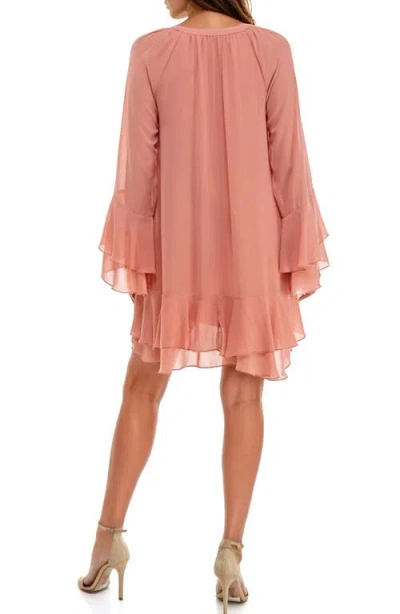 Socialite Bell Sleeve Ruffle Minidress In Pink