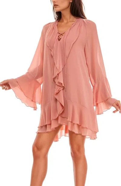 Socialite Bell Sleeve Ruffle Minidress In Pink