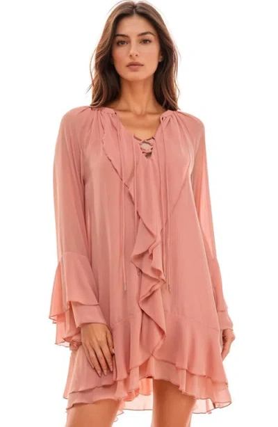Socialite Bell Sleeve Ruffle Minidress In Pink
