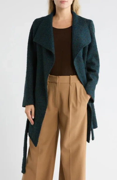 Fleurette Bouclé Wrap Coat In Green