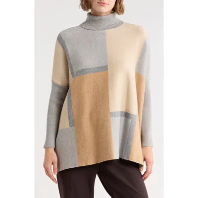 Joseph A Colorblock Turtleneck Poncho Sweater In Neutral
