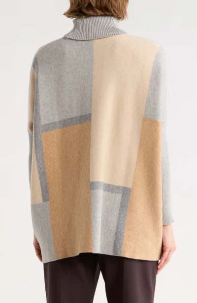 Joseph A Colorblock Turtleneck Poncho Sweater In Neutral