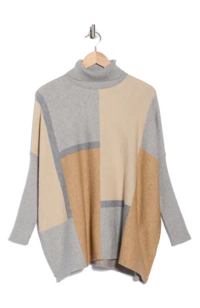 Joseph A Colorblock Turtleneck Poncho Sweater In Neutral