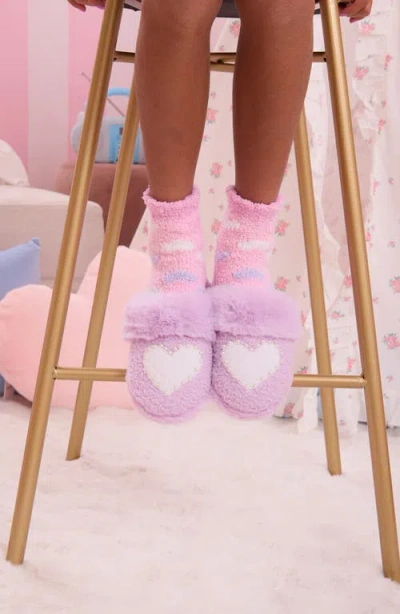 Omg Accessories Kids' Faux Pearl Heart Faux Fur Slipper In Purple