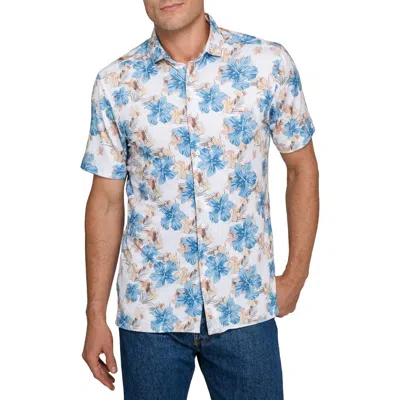 Construct Hibiscus Short Sleeve Button-up Shirt In White