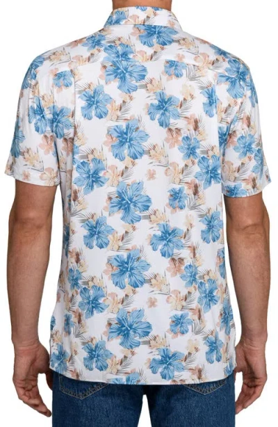 Construct Hibiscus Short Sleeve Button-up Shirt In White