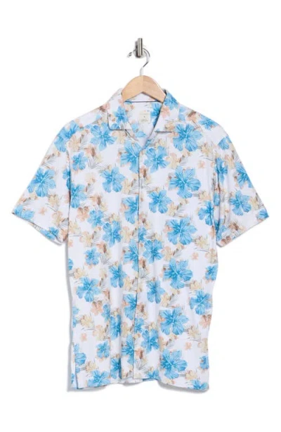 Construct Hibiscus Short Sleeve Button-up Shirt In White