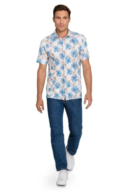 Construct Hibiscus Short Sleeve Button-up Shirt In White