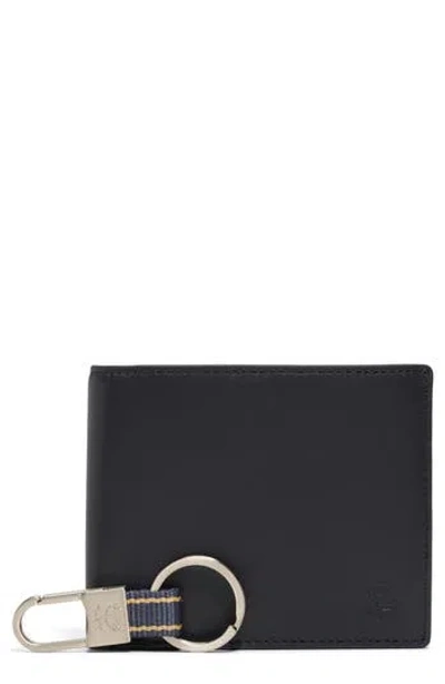Brooks Brothers Leather Wallet & Key Chain Gift Set In Black