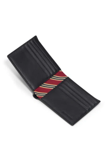 Brooks Brothers Leather Wallet & Key Chain Gift Set In Black