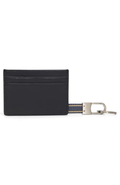 Brooks Brothers Leather Card Case & Key Chain Gift Set In Black