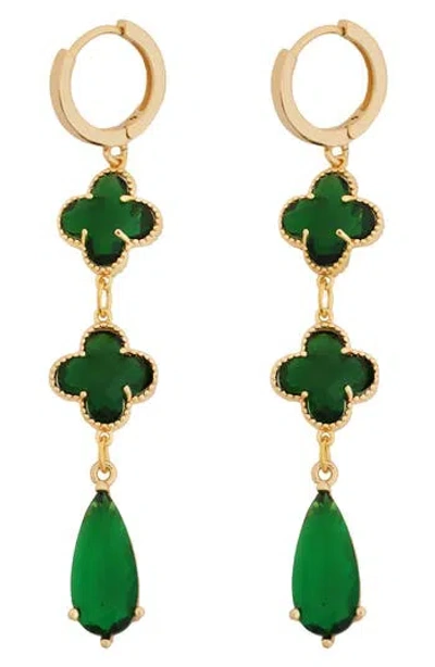 Panacea Crystal Clover & Teardrop Huggie Hoop Earrings In Green