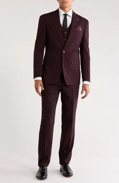 Zegarie Tatersall Mélange 3-piece Suit In Burgundy