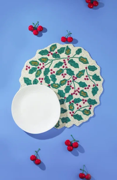Tiramisu Holly Set Of 3 Beaded Placemats In Green