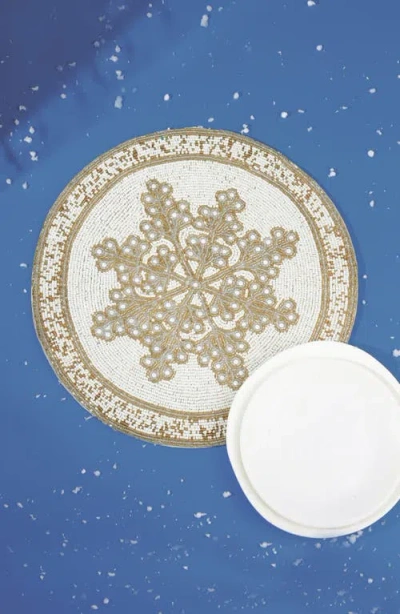 Tiramisu Gilded Snowflake Set Of 3 Beaded Placemats In Neutral