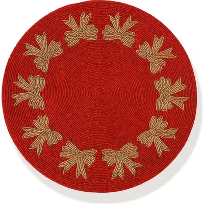 Tiramisu Holiday Bow Set Of 3 Beaded Placemats In Red