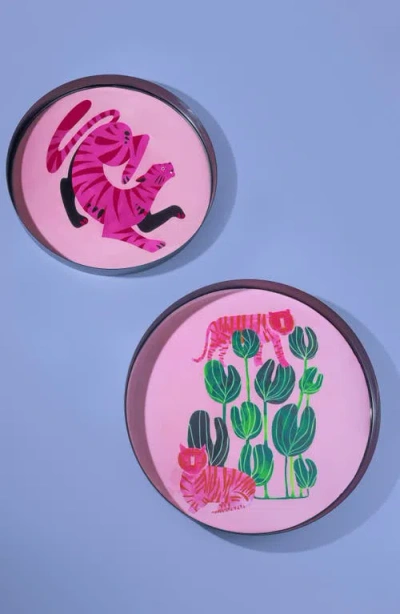 Tiramisu Savanna Pop Set Of 2 Metal Trays In Pink