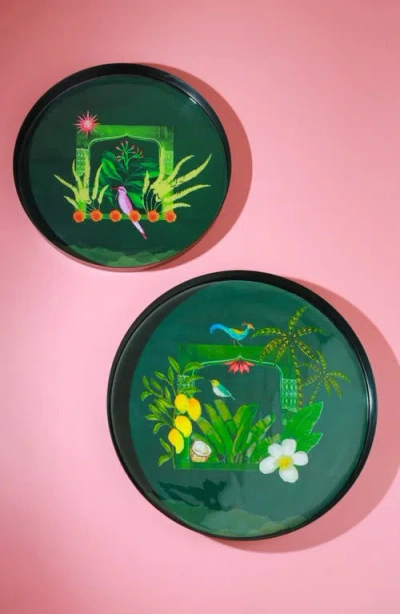 Tiramisu Set Of 2 Marigold Haven Metal Trays In Green