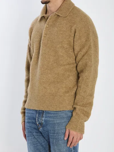 Ami Alexandre Mattiussi Ami Paris Grey Wool And Alpaca Polo Sweater Ami Paris In Gold