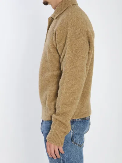 Ami Alexandre Mattiussi Ami Paris Grey Wool And Alpaca Polo Sweater Ami Paris In Gold