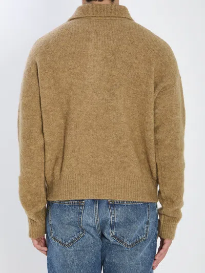 Ami Alexandre Mattiussi Ami Paris Grey Wool And Alpaca Polo Sweater Ami Paris In Gold