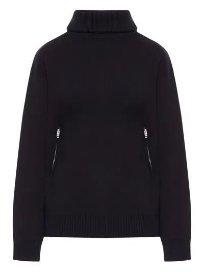 Balenciaga Women Black Turtleneck Sweater With Rear Half Zip Closure In Cotton Blend Stretch Woman In Black