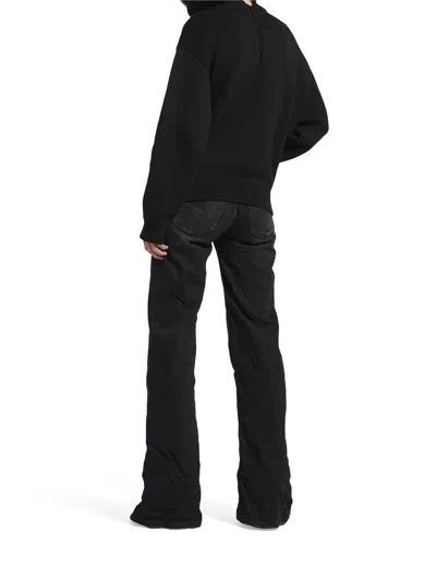 Balenciaga Women Black Turtleneck Sweater With Rear Half Zip Closure In Cotton Blend Stretch Woman In Black
