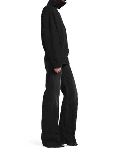 Balenciaga Women Black Turtleneck Sweater With Rear Half Zip Closure In Cotton Blend Stretch Woman In Black
