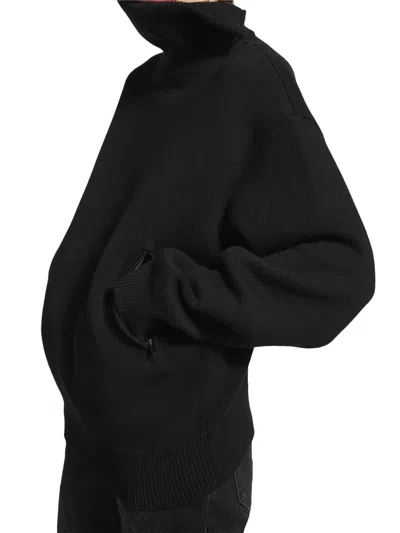 Balenciaga Women Black Turtleneck Sweater With Rear Half Zip Closure In Cotton Blend Stretch Woman In Black