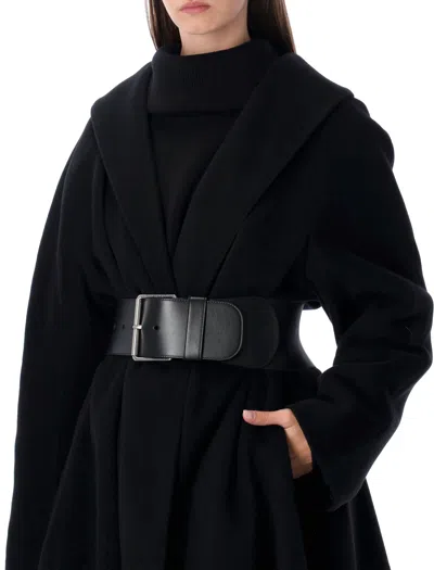 Balenciaga L-blend Cloth Coat With Belt In Black