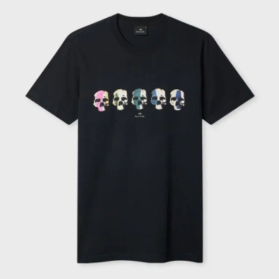 Ps By Paul Smith Slim-fit Navy 'multicolour Skull' T-shirt Blue In Black