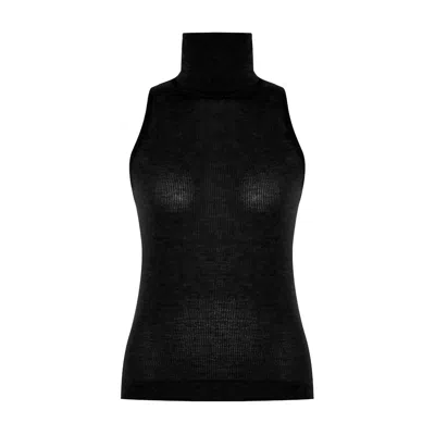 Theo The Label Women's Nomia Sheer Knit Sleeveless Turtleneck - Black In Black
