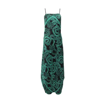 Monzlapur New York Women's Silk Serpent Noir Dress - Maxi - Forest Green In Multi