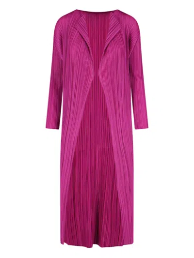 Issey Miyake Long Plissé Cardigan In Purple