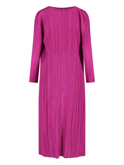 Issey Miyake Long Plissé Cardigan In Purple