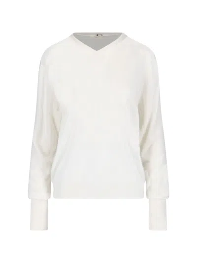 Ma'ry'ya Minimalist White Sweater With Classic Fit And Round Neckline In White
