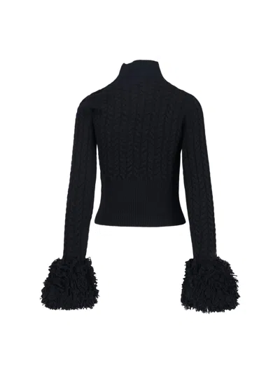 Patou Sweater With Fringes In Wool And Cashmere In Black