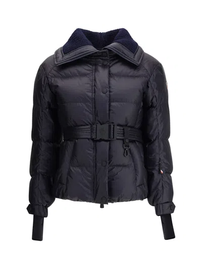 Moncler Puffer Jacket With Belted Waist And High Collar In Black