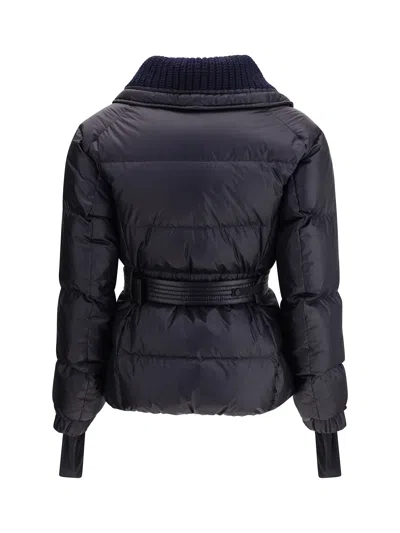 Moncler Puffer Jacket With Belted Waist And High Collar In Black