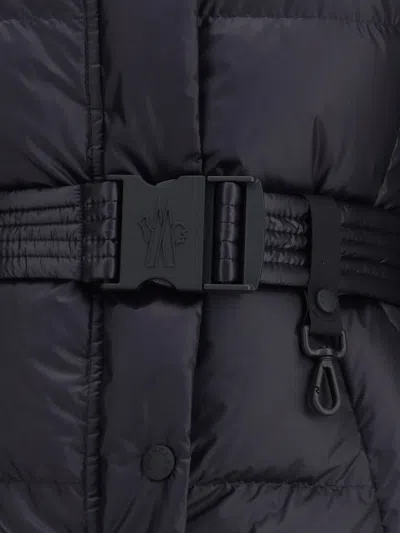 Moncler Puffer Jacket With Belted Waist And High Collar In Black