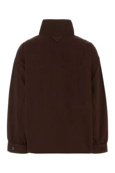 Prada Gabardine Jacket With Long Sleeves And Pockets In Brown