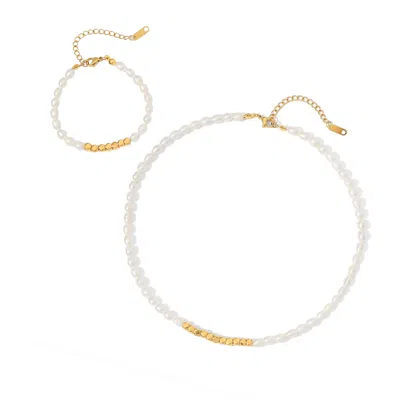 Mg Jewelry Women's Gold / White Lucky Pearls + Gold Beaded Set In Multi