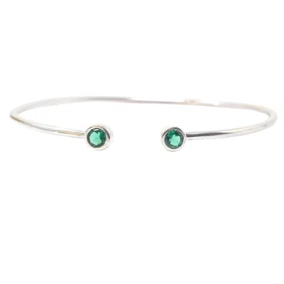 Harfi Women's Green / Silver Dainty Emerald May Birthstone Sterling Silver Bangle In Multi
