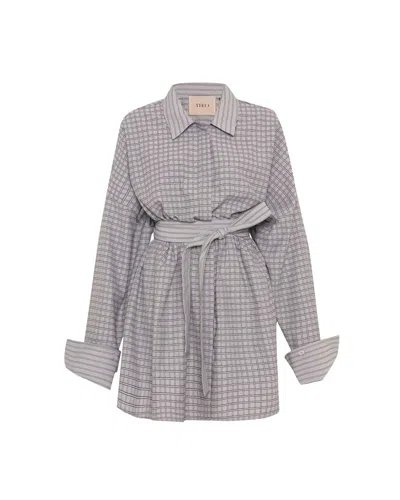 Theo The Label Echo Plaid Fit-and-flare Mini Dress In Gray