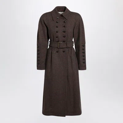 Chloé Double-breasted Coat In Houndstooth Wool In Gray
