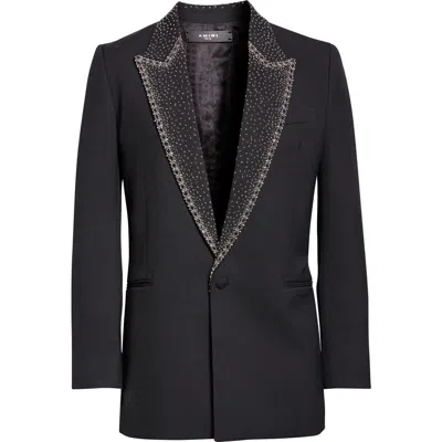 Amiri Crystal Embellished Lapel Single Breasted Blazer In Black