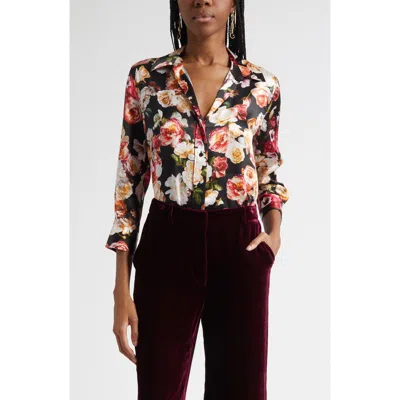 L'agence Dani Floral Print Silk Button-up Shirt In Multi