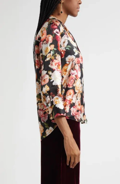 L'agence Dani Floral Print Silk Button-up Shirt In Multi