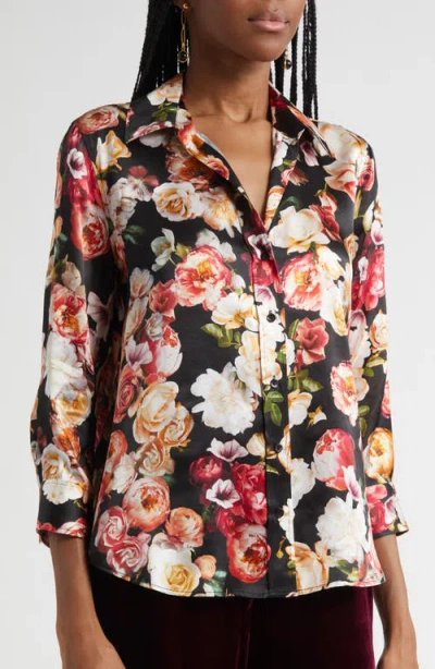 L'agence Dani Floral Print Silk Button-up Shirt In Multi