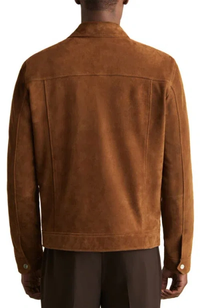 Reiss Edington Suede Press Stud Trucket Jacket In Brown